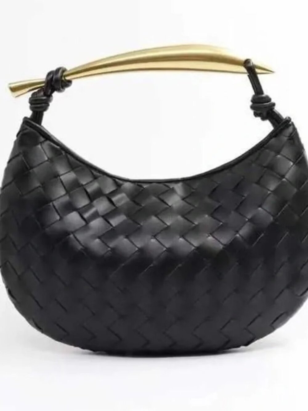 Stunning Black Woven Leather Bag Gold Handle IYKYK